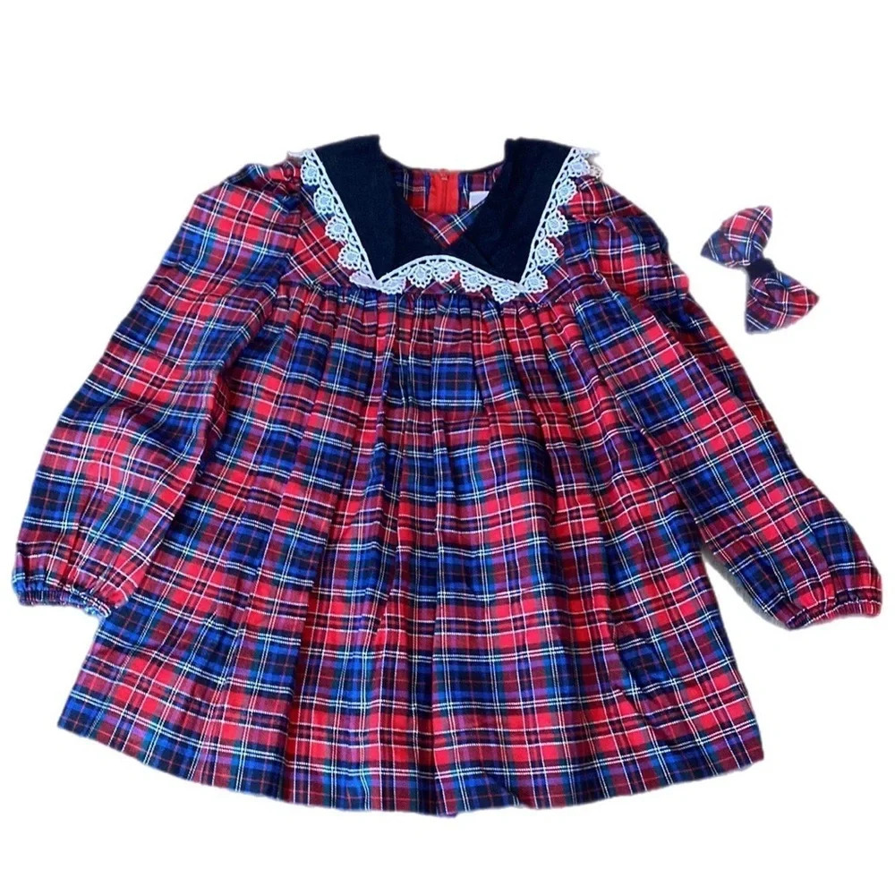 VINTAGE Red & Blue Plaid Girls' Formal Dress 4T